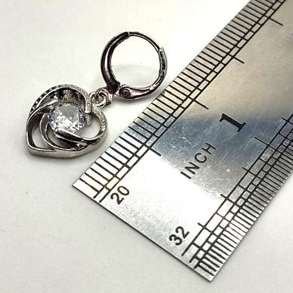 925 Sterling Silver Earrings w/ Swirl Heart CZ Stone Pendant Valentine Gift NEW! - Picture 1 of 6